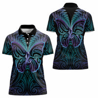 Suicide Prevention New Zealand Women Polo Shirt Aotearoa Maori Butterfly Mix Silver Fern - Polynesian Pride