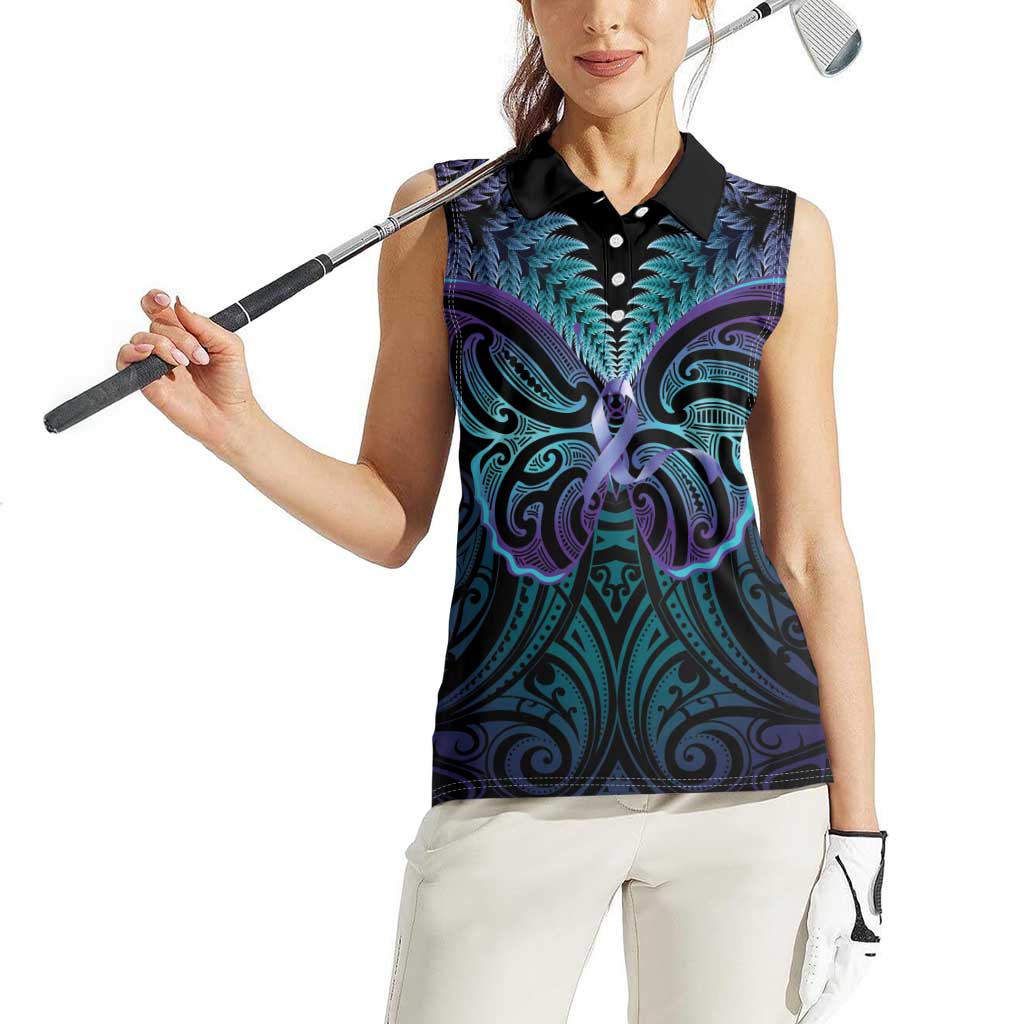 Suicide Prevention New Zealand Women Sleeveless Polo Shirt Aotearoa Maori Butterfly Mix Silver Fern - Polynesian Pride