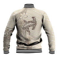 Beige Hawaii Baseball Jacket Hammerhead Shark Tattoo Curve Polynesian - Polynesian Pride