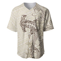 Beige Hawaii Baseball Jersey Hammerhead Shark Tattoo Curve Polynesian - Polynesian Pride