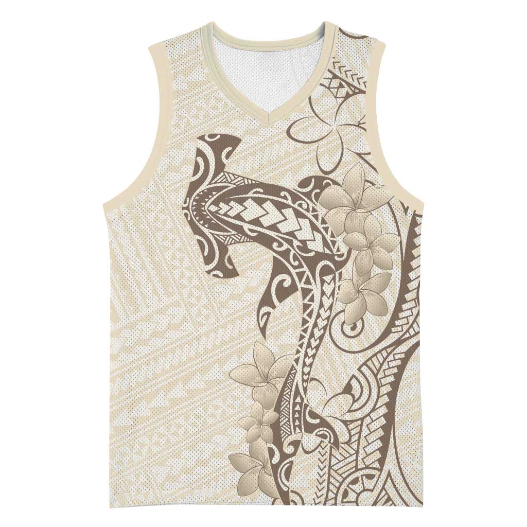 Beige Hawaii Basketball Jersey Hammerhead Shark Tattoo Curve Polynesian - Polynesian Pride