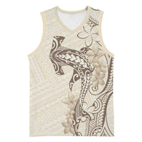 Beige Hawaii Basketball Jersey Hammerhead Shark Tattoo Curve Polynesian - Polynesian Pride