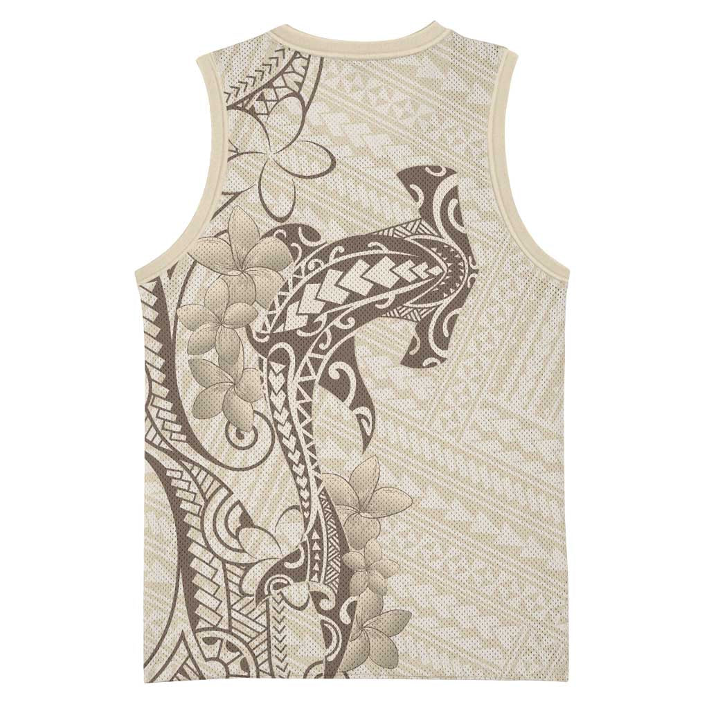 Beige Hawaii Basketball Jersey Hammerhead Shark Tattoo Curve Polynesian - Polynesian Pride