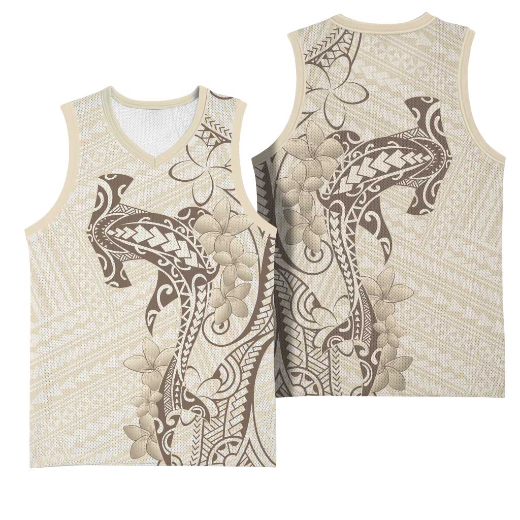 Beige Hawaii Basketball Jersey Hammerhead Shark Tattoo Curve Polynesian - Polynesian Pride