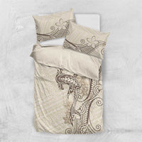 Beige Hawaii Bedding Set Hammerhead Shark Tattoo Curve Polynesian - Polynesian Pride