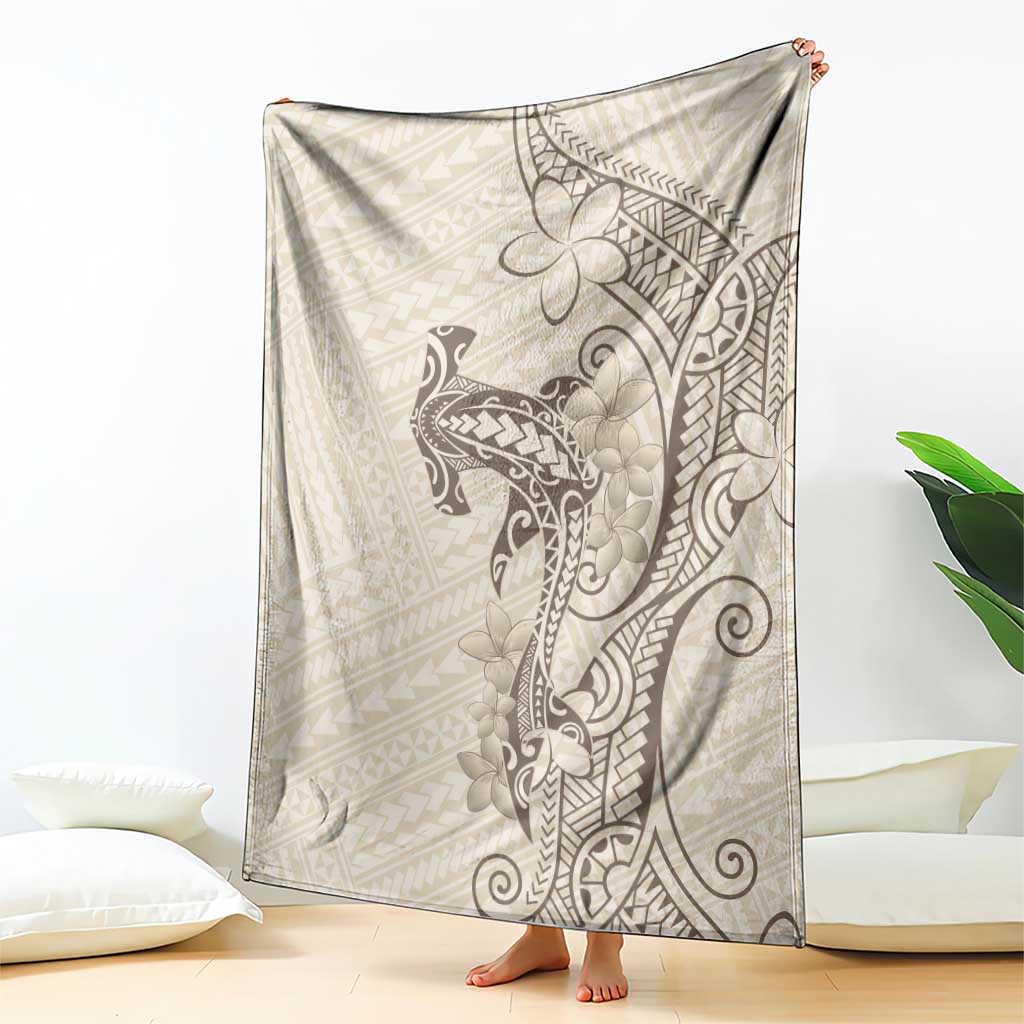 Beige Hawaii Blanket Hammerhead Shark Tattoo Curve Polynesian - Polynesian Pride