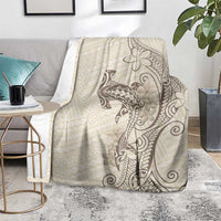 Beige Hawaii Blanket Hammerhead Shark Tattoo Curve Polynesian - Polynesian Pride