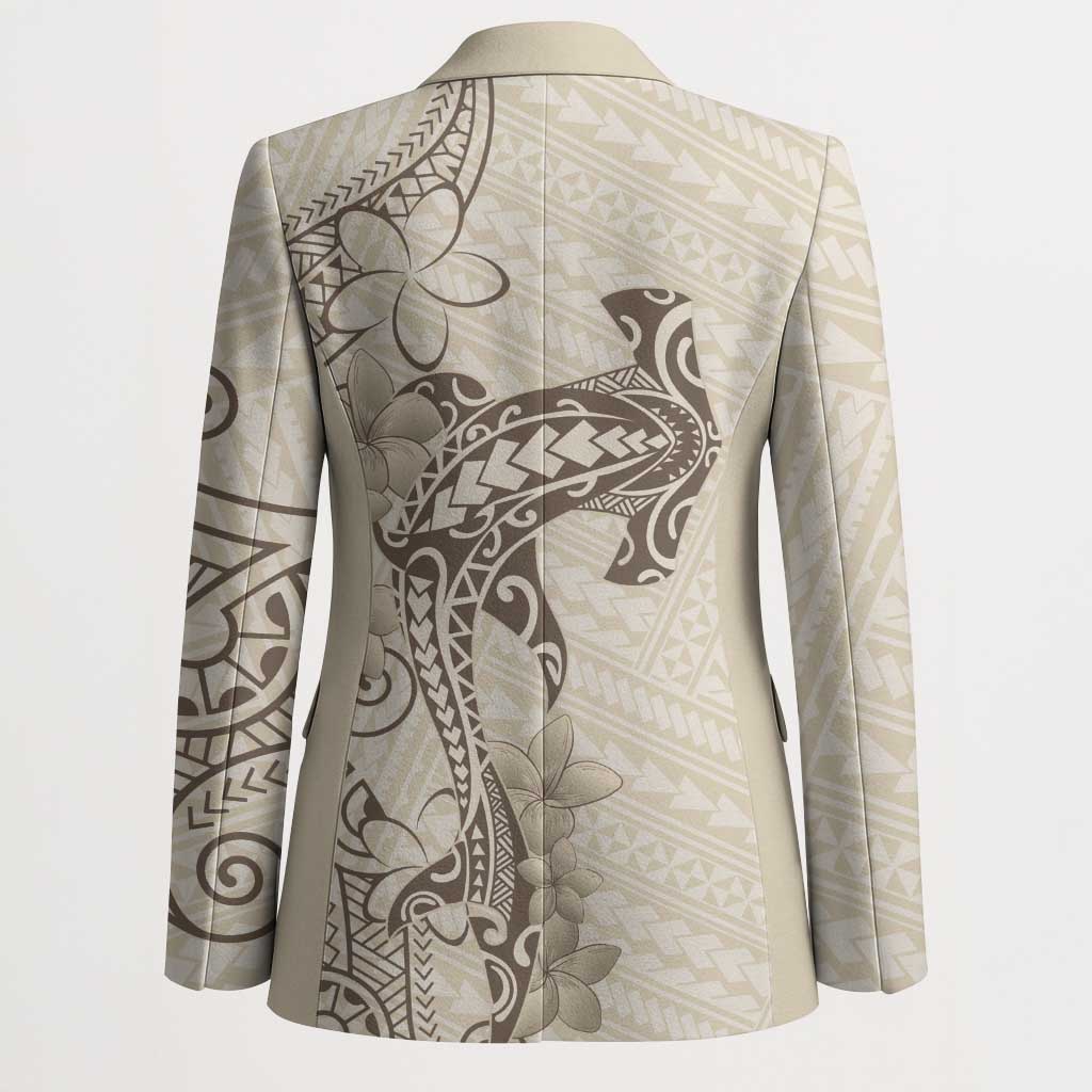 Beige Hawaii Blazer Hammerhead Shark Tattoo Curve Polynesian - Polynesian Pride