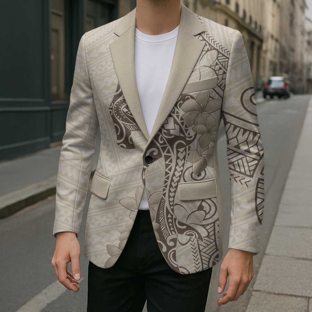 Beige Hawaii Blazer Hammerhead Shark Tattoo Curve Polynesian - Polynesian Pride