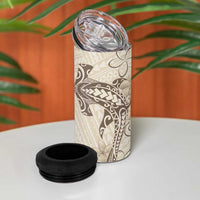 Beige Hawaii 4 in 1 Can Cooler Tumbler Hammerhead Shark Tattoo Curve Polynesian - Polynesian Pride