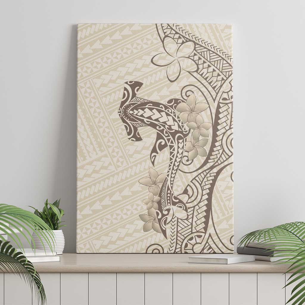 Beige Hawaii Canvas Wall Art Hammerhead Shark Tattoo Curve Polynesian - Polynesian Pride