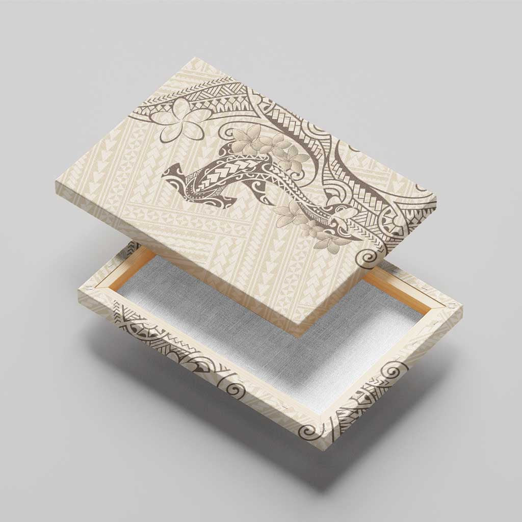 Beige Hawaii Canvas Wall Art Hammerhead Shark Tattoo Curve Polynesian - Polynesian Pride