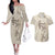 Beige Hawaii Couples Matching Off The Shoulder Long Sleeve Dress and Hawaiian Shirt Hammerhead Shark Tattoo Curve Polynesian - Polynesian Pride