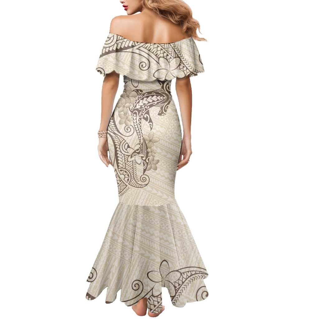 Beige Hawaii Family Matching Mermaid Dress and Hawaiian Shirt Hammerhead Shark Tattoo Curve Polynesian - Polynesian Pride