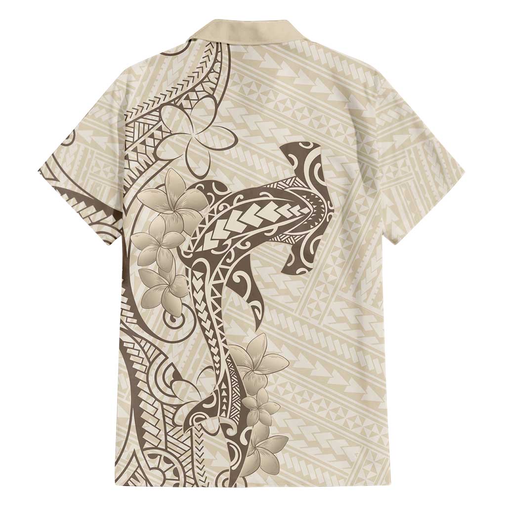 Beige Hawaii Family Matching Off Shoulder Maxi Dress and Hawaiian Shirt Hammerhead Shark Tattoo Curve Polynesian - Polynesian Pride