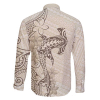 Beige Hawaii Family Matching Off Shoulder Short Dress and Hawaiian Shirt Hammerhead Shark Tattoo Curve Polynesian - Polynesian Pride