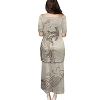 Beige Hawaii Family Matching Puletasi and Hawaiian Shirt Hammerhead Shark Tattoo Curve Polynesian - Polynesian Pride