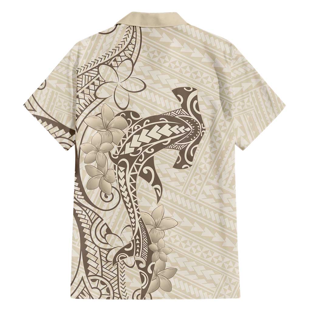 Beige Hawaii Family Matching Short Sleeve Bodycon Dress and Hawaiian Shirt Hammerhead Shark Tattoo Curve Polynesian - Polynesian Pride