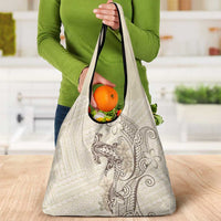 Beige Hawaii Grocery Bag Hammerhead Shark Tattoo Curve Polynesian - Polynesian Pride