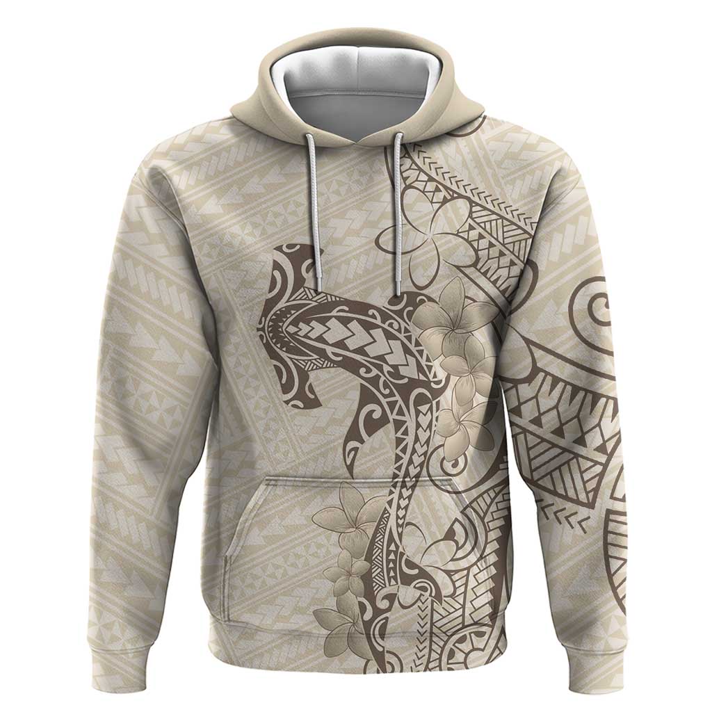 Beige Hawaii Hoodie Hammerhead Shark Tattoo Curve Polynesian - Polynesian Pride