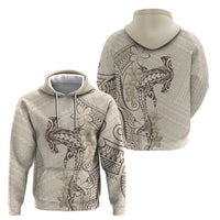 Beige Hawaii Hoodie Hammerhead Shark Tattoo Curve Polynesian - Polynesian Pride