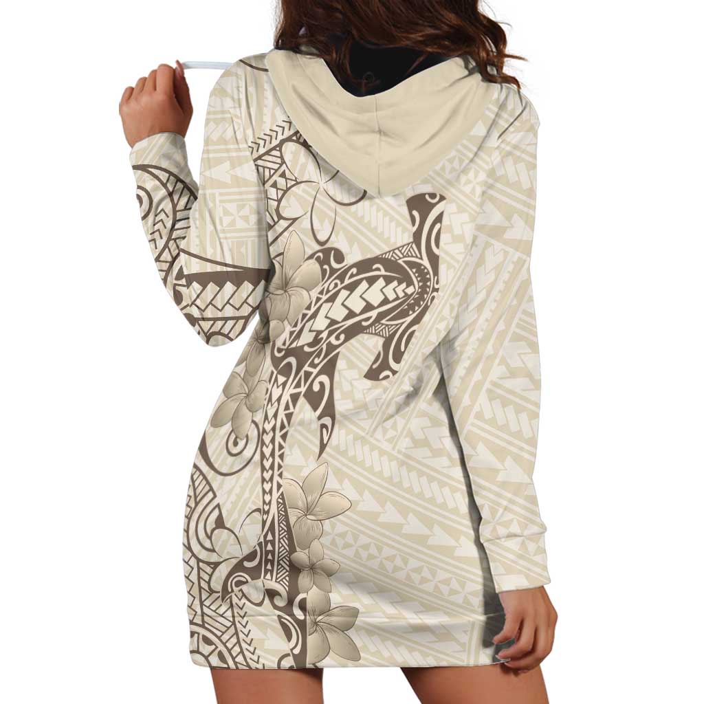 Beige Hawaii Hoodie Dress Hammerhead Shark Tattoo Curve Polynesian - Polynesian Pride