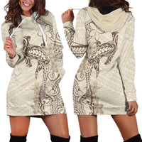 Beige Hawaii Hoodie Dress Hammerhead Shark Tattoo Curve Polynesian - Polynesian Pride