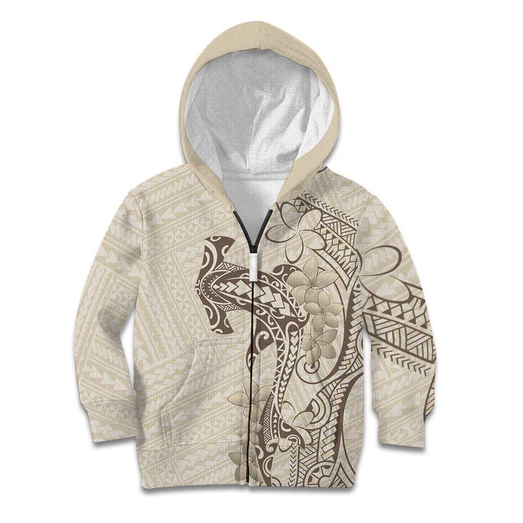 Beige Hawaii Kid Hoodie Hammerhead Shark Tattoo Curve Polynesian - Polynesian Pride