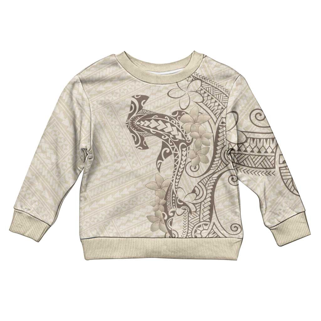 Beige Hawaii Kid Ugly Christmas Sweater Hammerhead Shark Tattoo Curve Polynesian - Polynesian Pride