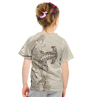 Beige Hawaii Kid T Shirt Hammerhead Shark Tattoo Curve Polynesian - Polynesian Pride