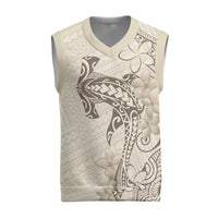 Beige Hawaii Christmas Knitted V-Neck Vest Hammerhead Shark Tattoo Curve Polynesian - Polynesian Pride