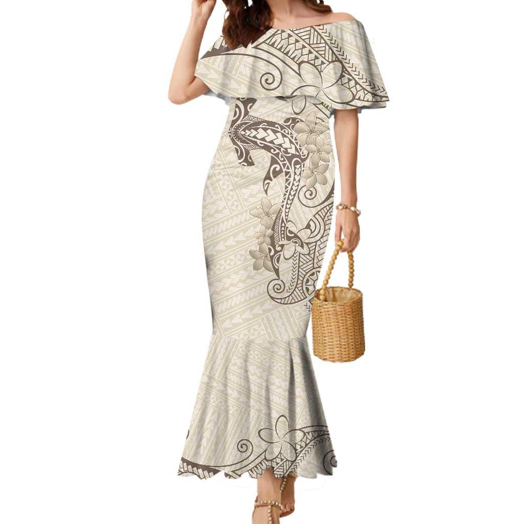 Beige Hawaii Mermaid Dress Hammerhead Shark Tattoo Curve Polynesian - Polynesian Pride