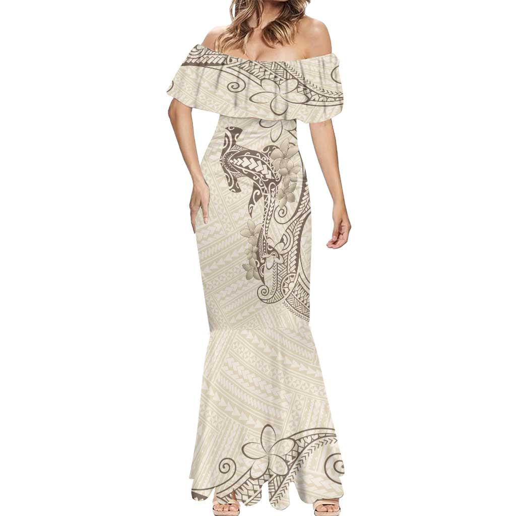 Beige Hawaii Mermaid Dress Hammerhead Shark Tattoo Curve Polynesian - Polynesian Pride