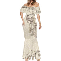 Beige Hawaii Mermaid Dress Hammerhead Shark Tattoo Curve Polynesian - Polynesian Pride