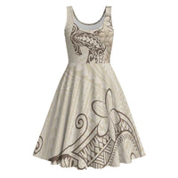 Beige Hawaii Midi Dress Hammerhead Shark Tattoo Curve Polynesian - Polynesian Pride