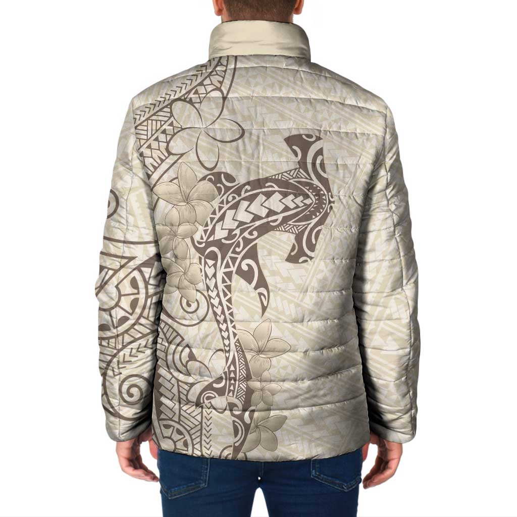 Beige Hawaii Padded Jacket Hammerhead Shark Tattoo Curve Polynesian LT14 - Polynesian Pride