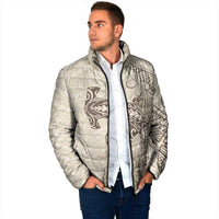 Beige Hawaii Padded Jacket Hammerhead Shark Tattoo Curve Polynesian LT14 - Polynesian Pride
