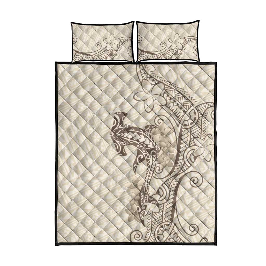 Beige Hawaii Quilt Bed Set Hammerhead Shark Tattoo Curve Polynesian - Polynesian Pride