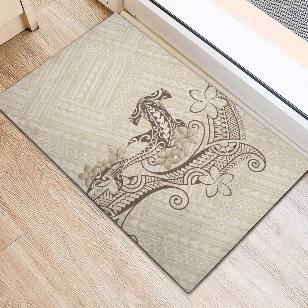 Beige Hawaii Rubber Doormat Hammerhead Shark Tattoo Curve Polynesian - Polynesian Pride