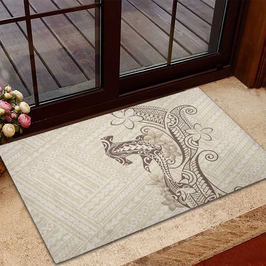 Beige Hawaii Rubber Doormat Hammerhead Shark Tattoo Curve Polynesian - Polynesian Pride