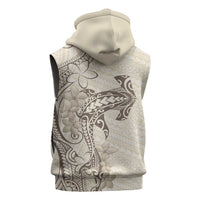 Beige Hawaii Sleeveless Hoodie Hammerhead Shark Tattoo Curve Polynesian LT14 - Polynesian Pride