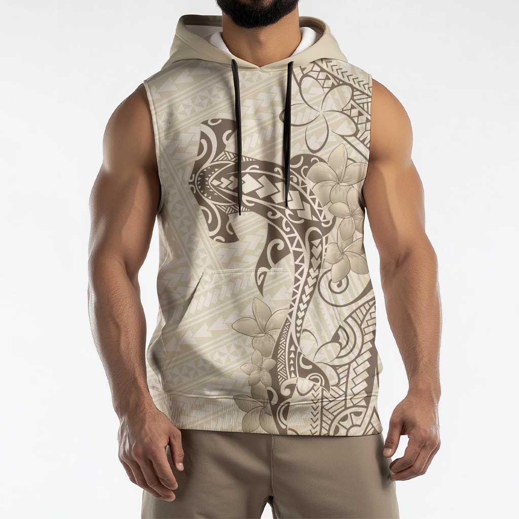 Beige Hawaii Sleeveless Hoodie Hammerhead Shark Tattoo Curve Polynesian LT14 - Polynesian Pride