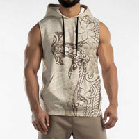 Beige Hawaii Sleeveless Hoodie Hammerhead Shark Tattoo Curve Polynesian LT14 - Polynesian Pride