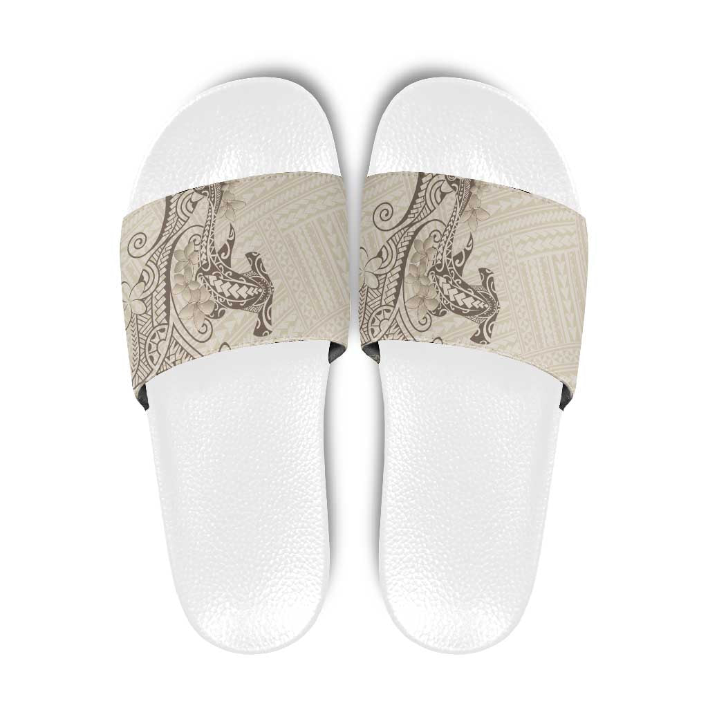 Beige Hawaii Slide Sandals Hammerhead Shark Tattoo Curve Polynesian - Polynesian Pride