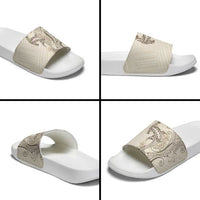 Beige Hawaii Slide Sandals Hammerhead Shark Tattoo Curve Polynesian - Polynesian Pride