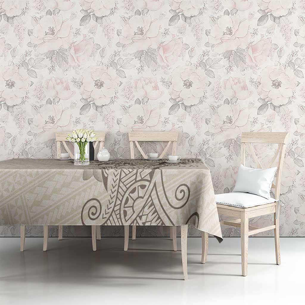 Beige Hawaii Tablecloth Hammerhead Shark Tattoo Curve Polynesian - Polynesian Pride