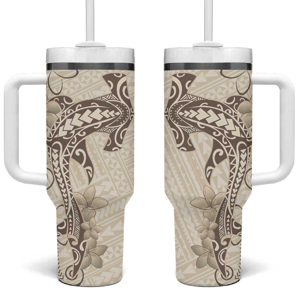 Beige Hawaii Tumbler With Handle Hammerhead Shark Tattoo Curve Polynesian - Polynesian Pride