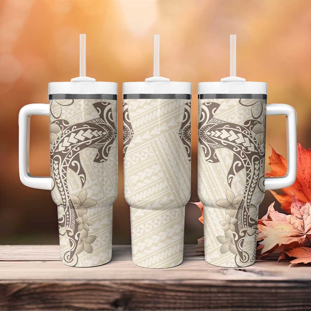 Beige Hawaii Tumbler With Handle Hammerhead Shark Tattoo Curve Polynesian - Polynesian Pride