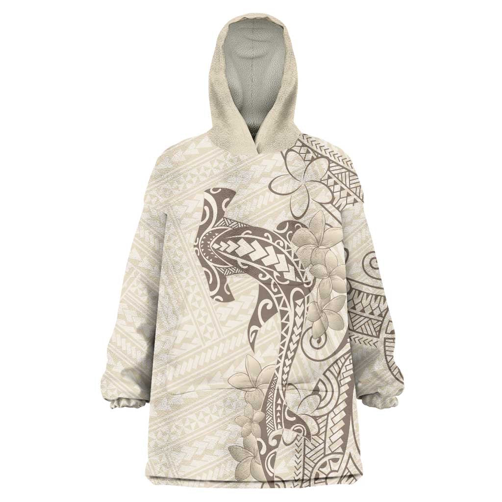 Beige Hawaii Wearable Blanket Hoodie Hammerhead Shark Tattoo Curve Polynesian - Polynesian Pride