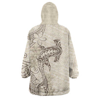 Beige Hawaii Wearable Blanket Hoodie Hammerhead Shark Tattoo Curve Polynesian - Polynesian Pride